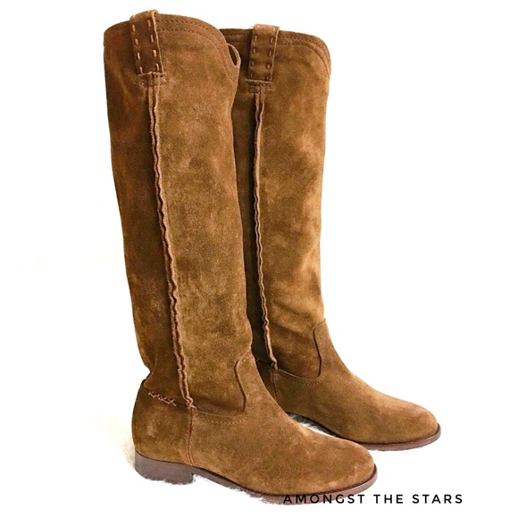 Frye Cara Suede Wood Brown Slouchy Tall Boots - Picture 2 of 8